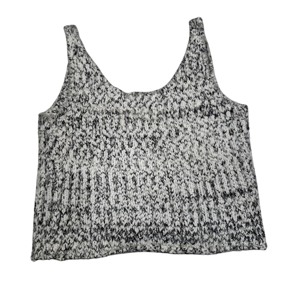 Bella Luxx Cropped Marled Knit Tank Top Black White Women's Small Minimalist